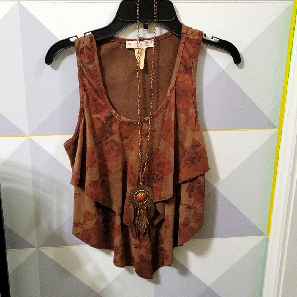 Small Brown Tank Top W/ Necklace